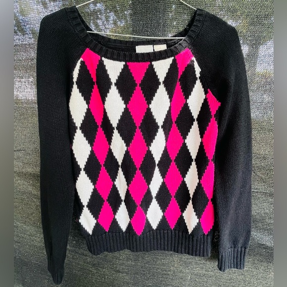 Fiorlini international Women's Argyle Sweater in Black, Pink, and White Sz M - Picture 1 of 12